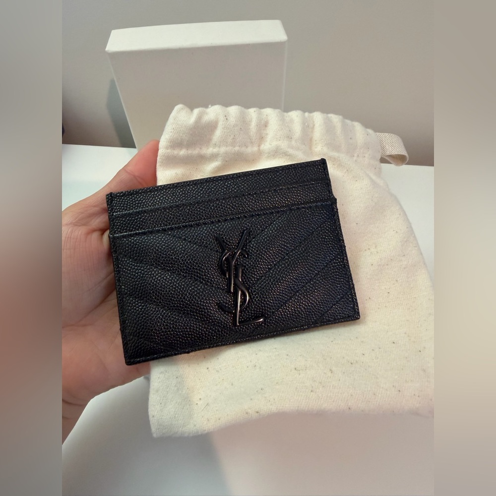 YSL Cassandra Matelassé card case in grain de poudre leather— Brand New